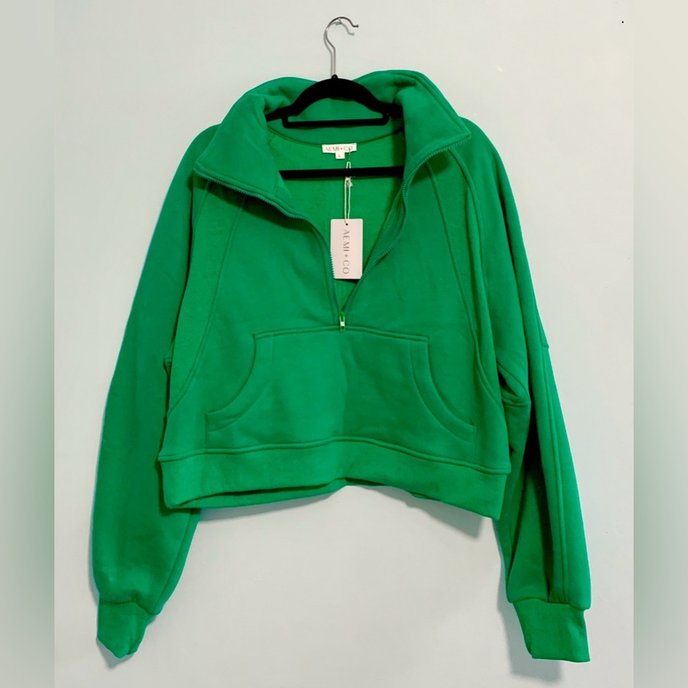 NWT__Green Dolman Sleeve Half Zip Sweatshirt__NWT